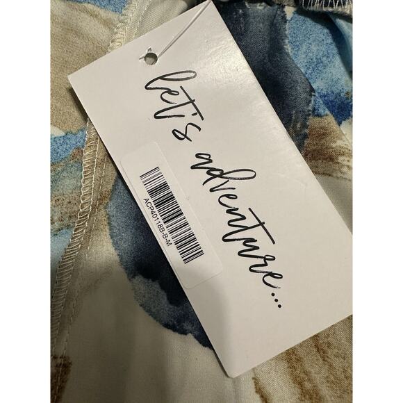 12th Tribe Perla Blue Watercolor Satin Wide Leg Pants Elastic Waist Sz M NWT - Picture 14 of 14